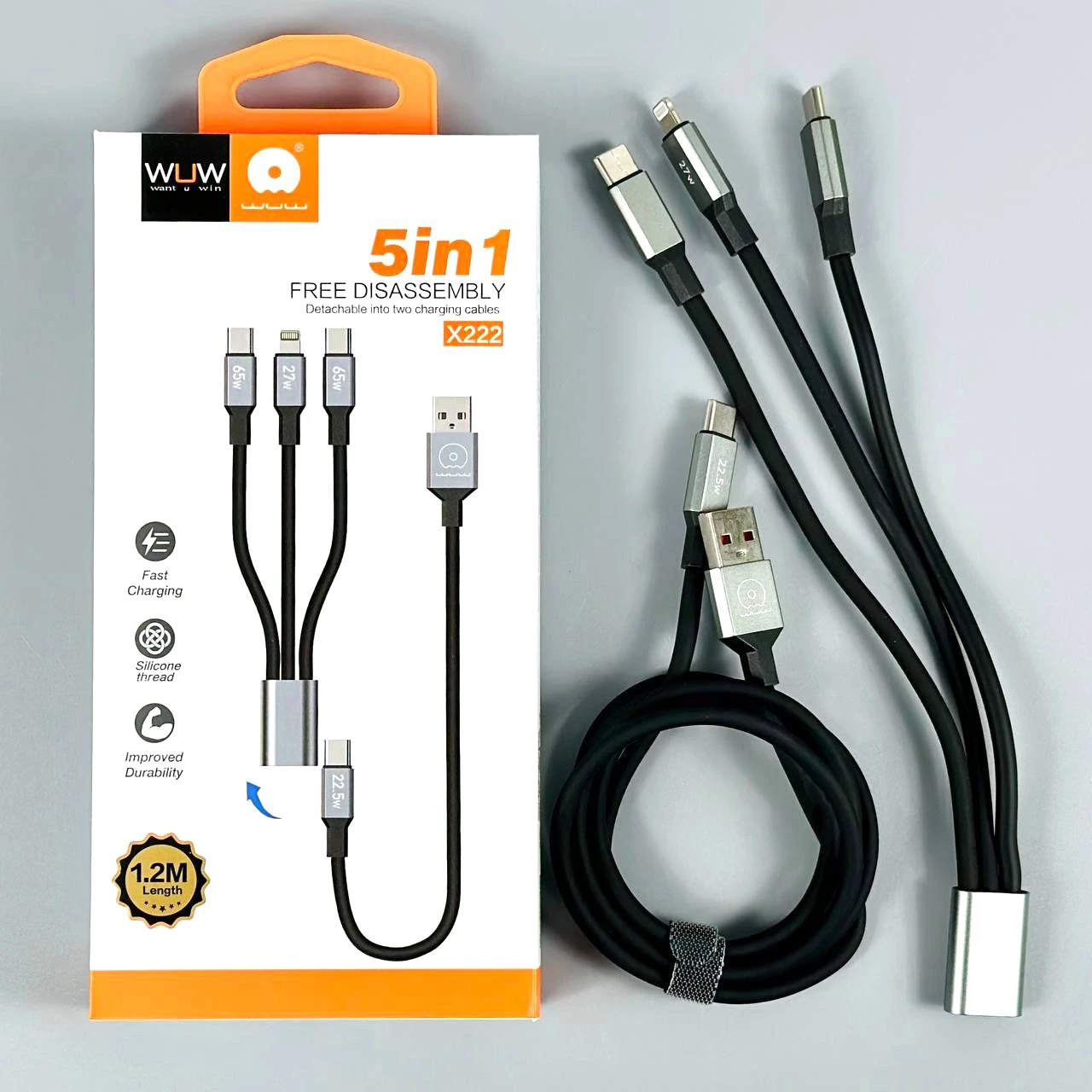 WUW-X222 Multi-Connector 5-in-1 Fast Charging and Data Cable