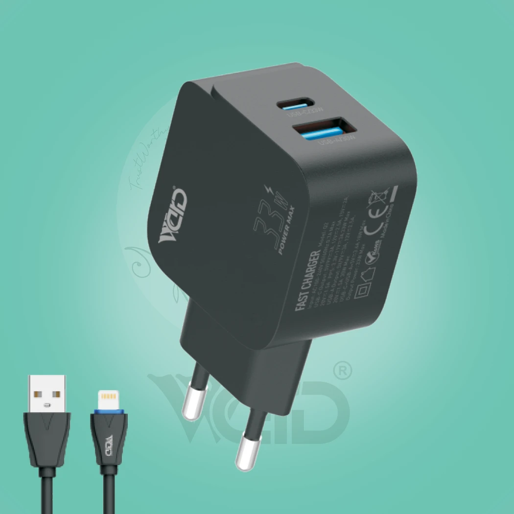Ward WD-T14 33W Fast PD & USB-A Charger with Lightning iPhone Cable