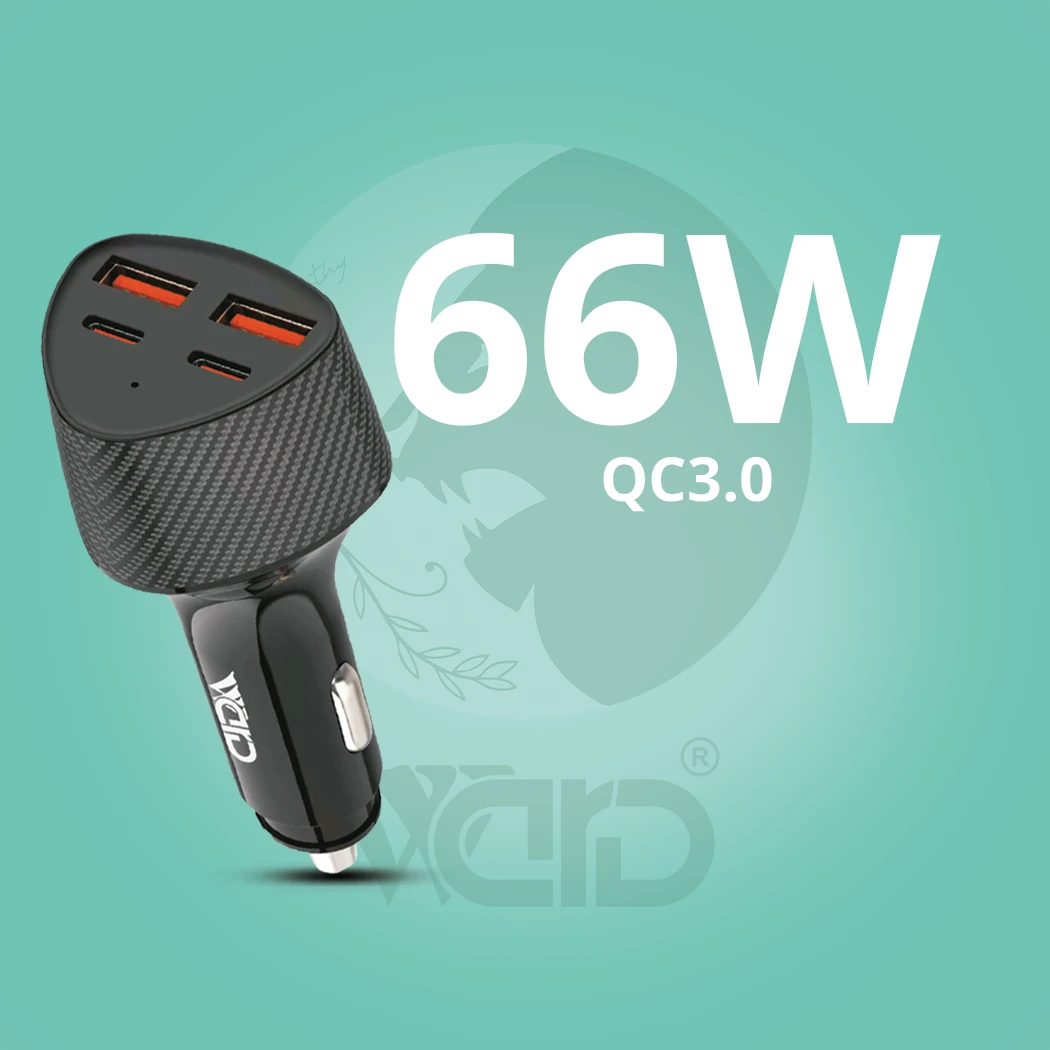 Ward WD-C04 66W Quad-Port Super Fast Car Charger (Dual PD + Dual USB-A)