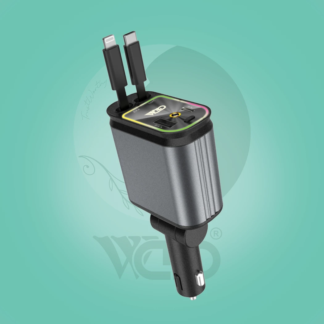 Ward WD-C10 66W 4-in-1 Retractable Super Fast Car Charger
