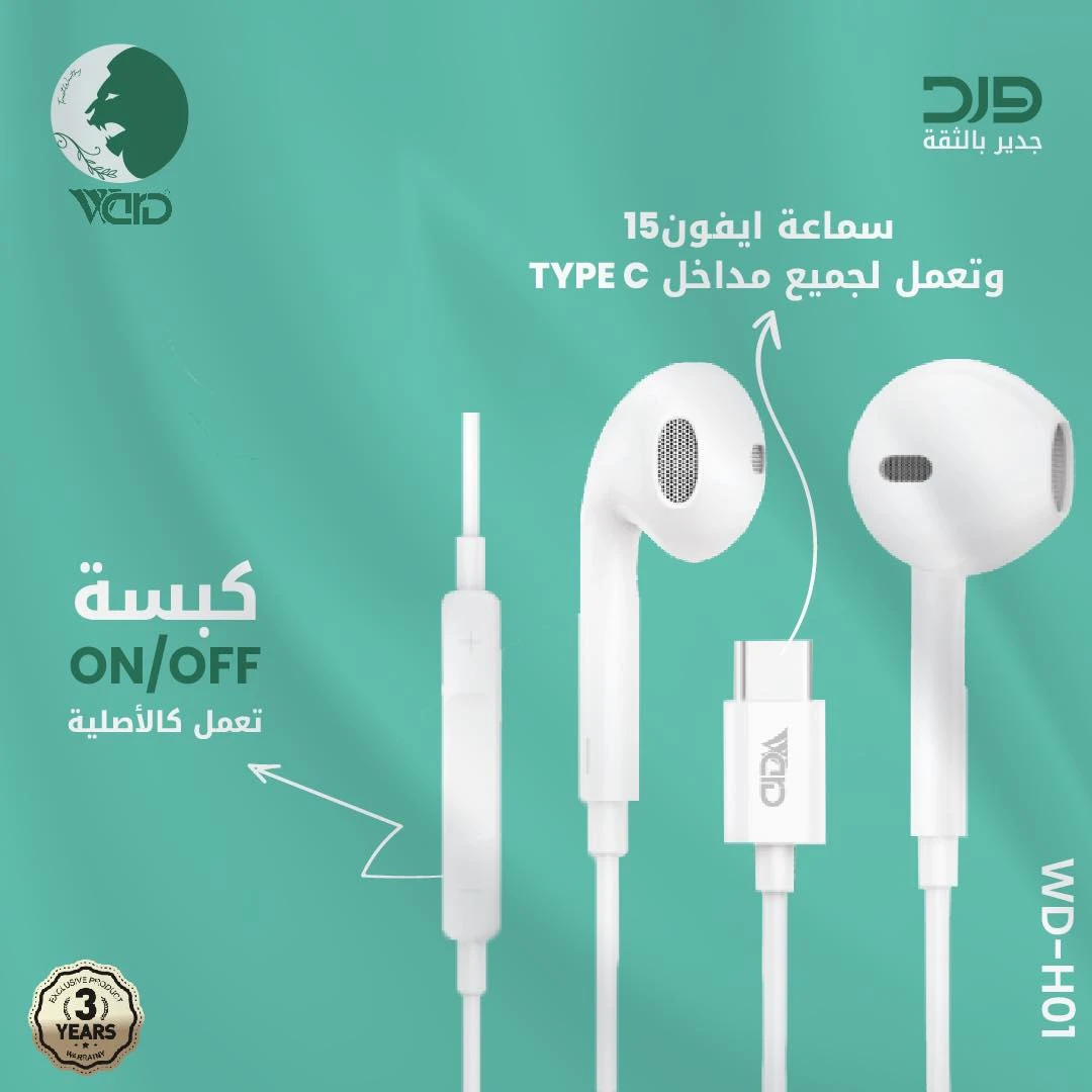 Ward WD-H01 Type-C Wired Earphones for iPhone 15 Series & Android