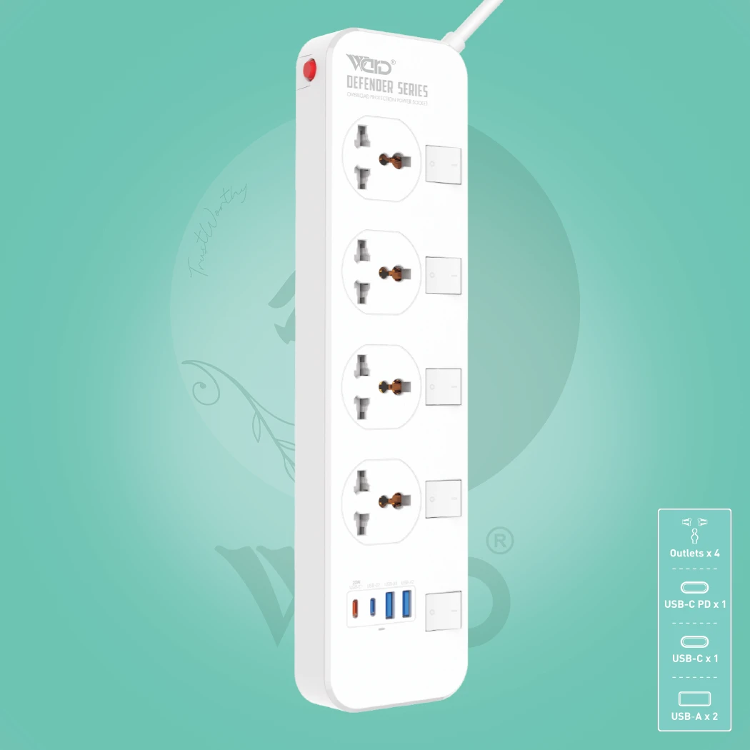 Ward WD-SC01 Smart Power Strip & Desktop Extension with USB & Type-C Ports (2500W Max)