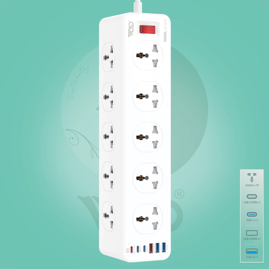 Ward WD-SC03 Heavy-Duty Smart Power Strip & Extension Cord (2500W Max)