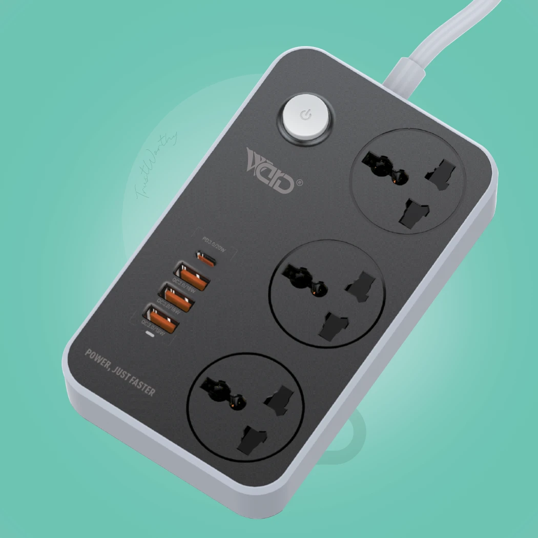 Ward WD-SC06 Smart Power Strip with 3 AC Outlets & 4 USB Fast Charging Ports (2500W Max)