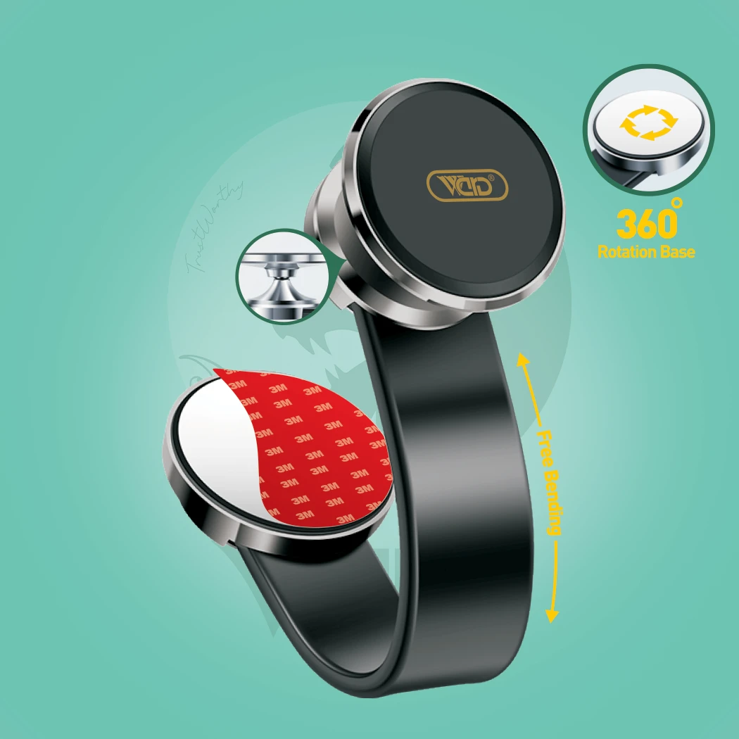 Ward WD-Z11 Strong Magnetic Car Phone Holder (Pearl Black) with Two Guide Plates