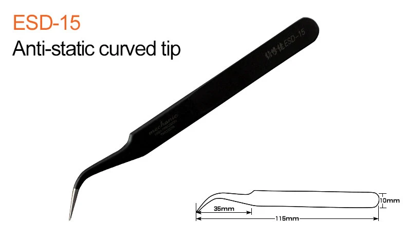 MECHANIC ESD-15 Premium High-Quality Anti-Static Curved SMD Component Tweezers